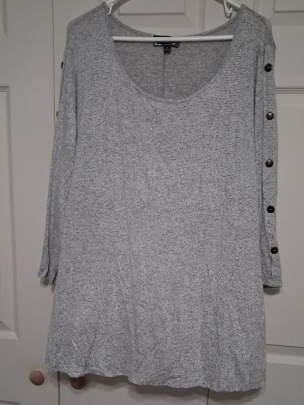 NAIF Light Gray Scoop Neck Tunic with Button-Trim Sleeves